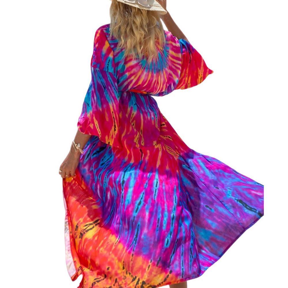 Camisa Rose & Purple Tie Dye Tie Front Kimono Women One Size